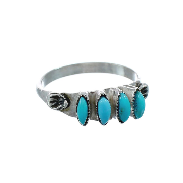 Zuni Indian Turquoise And Sterling Silver Needlepoint Ring Size 7-1/2 AX129556
